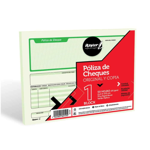 BLOCK CHEQUE POLIZA T/CARTA C/50 HJS RAYTER