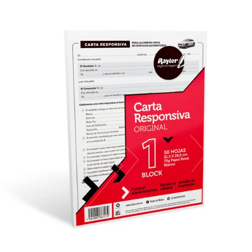 BLOCK DE CARTA RESPONSIVA T/CARTA C/50 HJS RAYTER