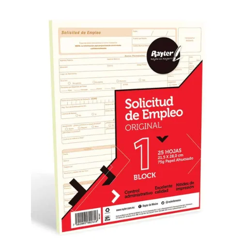 BLOCK SOLICITUD DE EMPLEO C/25 PZAS RAYTER