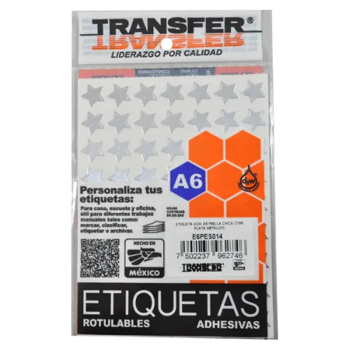 ETIQUETA ADHESIVA ESTRELLA CHICA PLATA C/189 PZAS TRANSFER