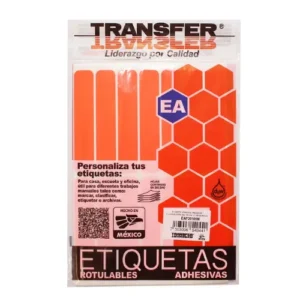 ETIQUETA ADHESIVA NARANJA FLUORESCENTE 20X105 MM C/98 PZAS TRANSFER