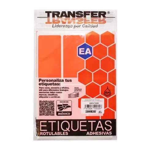 ETIQUETA ADHESIVA NARANJA FLUORESCENTE 47.5X102 MM C/42 PZAS TRANSFER
