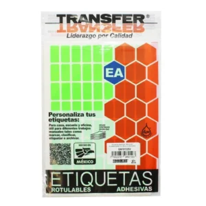 ETIQUETA ADHESIVA VERDE FLUORESCENTE 13X25 MM C/504 PZAS TRANSFER