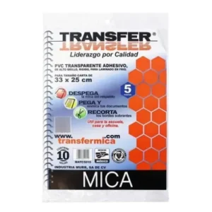 MICA PVC TRANSPARENTE ADHESIVA T/CARTA 33X25 CM C/10 PZAS TRANSFER