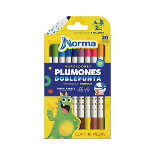 PLUMONES DUO D/PUNTA C/10 PZAS NORMA